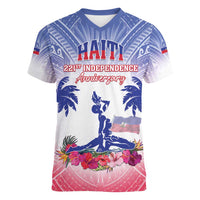 Personalised Haiti Independence Day Women V-Neck T-Shirt Neg Maron Polynesian Style LT05