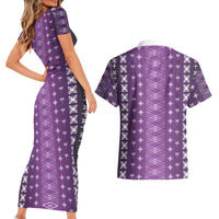 Purple Samoa Malu Tattoo Inspired Couples Matching Short Sleeve Bodycon Dress and Hawaiian Shirt - Polynesian Pride