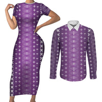 Purple Samoa Malu Tattoo Inspired Couples Matching Short Sleeve Bodycon Dress and Long Sleeve Button Shirt - Polynesian Pride