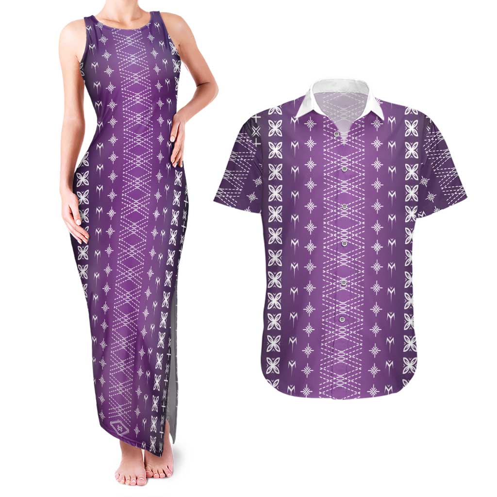 Purple Samoa Malu Tattoo Inspired Couples Matching Tank Maxi Dress and Hawaiian Shirt - Polynesian Pride