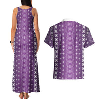 Purple Samoa Malu Tattoo Inspired Couples Matching Tank Maxi Dress and Hawaiian Shirt - Polynesian Pride