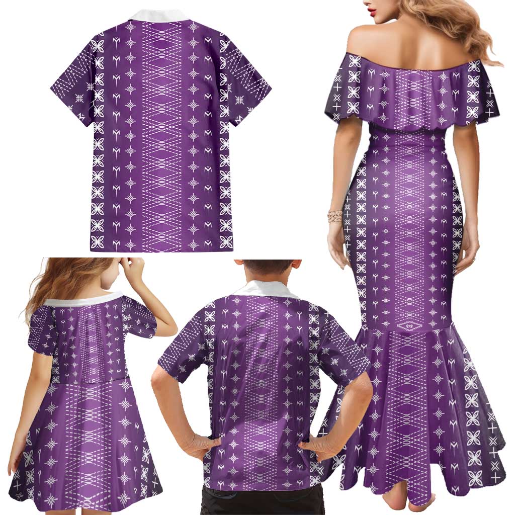 Purple Samoa Malu Tattoo Inspired Family Matching Mermaid Dress and Hawaiian Shirt - Polynesian Pride