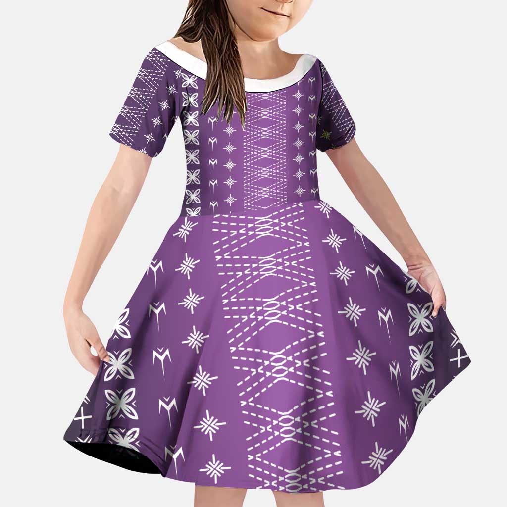 Purple Samoa Malu Tattoo Inspired Family Matching Off The Shoulder Long Sleeve Dress and Hawaiian Shirt LT05 Daughter's Dress Purple - Polynesian Pride