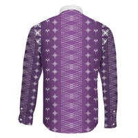 Purple Samoa Malu Tattoo Inspired Family Matching Off The Shoulder Long Sleeve Dress and Hawaiian Shirt LT05 - Polynesian Pride