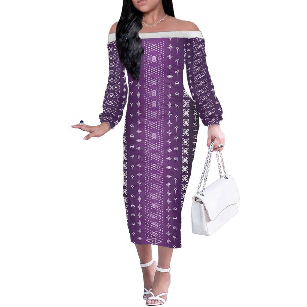 Purple Samoa Malu Tattoo Inspired Family Matching Off The Shoulder Long Sleeve Dress and Hawaiian Shirt LT05 Mom's Dress Purple - Polynesian Pride
