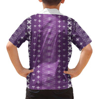 Purple Samoa Malu Tattoo Inspired Family Matching Off Shoulder Short Dress and Hawaiian Shirt - Polynesian Pride