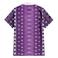 Purple Samoa Malu Tattoo Inspired Family Matching Off Shoulder Short Dress and Hawaiian Shirt - Polynesian Pride
