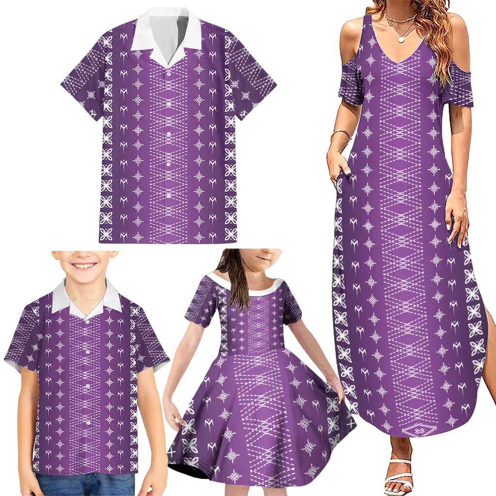 Purple Samoa Malu Tattoo Inspired Family Matching Summer Maxi Dress and Hawaiian Shirt - Polynesian Pride