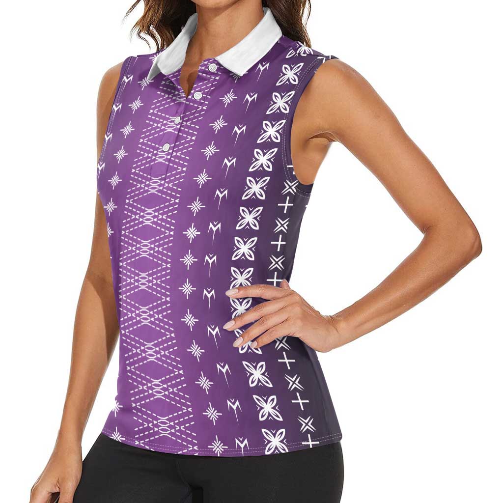 Purple Samoa Malu Tattoo Inspired Women Sleeveless Polo Shirt - Polynesian Pride