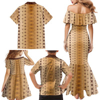 Beige Samoa Malu Tattoo Inspired Family Matching Mermaid Dress and Hawaiian Shirt - Polynesian Pride
