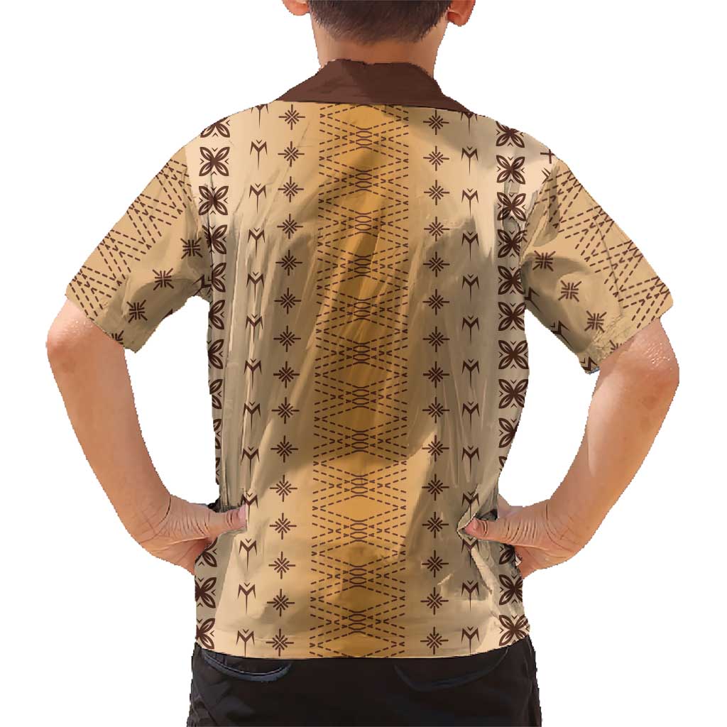 Beige Samoa Malu Tattoo Inspired Family Matching Off The Shoulder Long Sleeve Dress and Hawaiian Shirt LT05 - Polynesian Pride