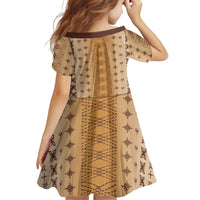 Beige Samoa Malu Tattoo Inspired Family Matching Off The Shoulder Long Sleeve Dress and Hawaiian Shirt LT05 - Polynesian Pride