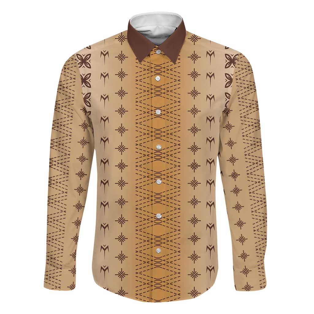 Beige Samoa Malu Tattoo Inspired Family Matching Off The Shoulder Long Sleeve Dress and Hawaiian Shirt LT05 Dad's Shirt - Long Sleeve Beige - Polynesian Pride