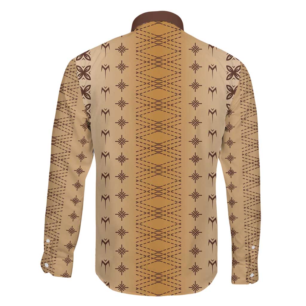 Beige Samoa Malu Tattoo Inspired Family Matching Off The Shoulder Long Sleeve Dress and Hawaiian Shirt LT05 - Polynesian Pride