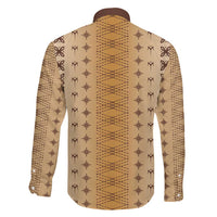 Beige Samoa Malu Tattoo Inspired Family Matching Off The Shoulder Long Sleeve Dress and Hawaiian Shirt LT05 - Polynesian Pride
