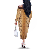 Beige Samoa Malu Tattoo Inspired Family Matching Off The Shoulder Long Sleeve Dress and Hawaiian Shirt LT05 - Polynesian Pride