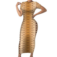 Beige Samoa Malu Tattoo Inspired Family Matching Short Sleeve Bodycon Dress and Hawaiian Shirt - Polynesian Pride