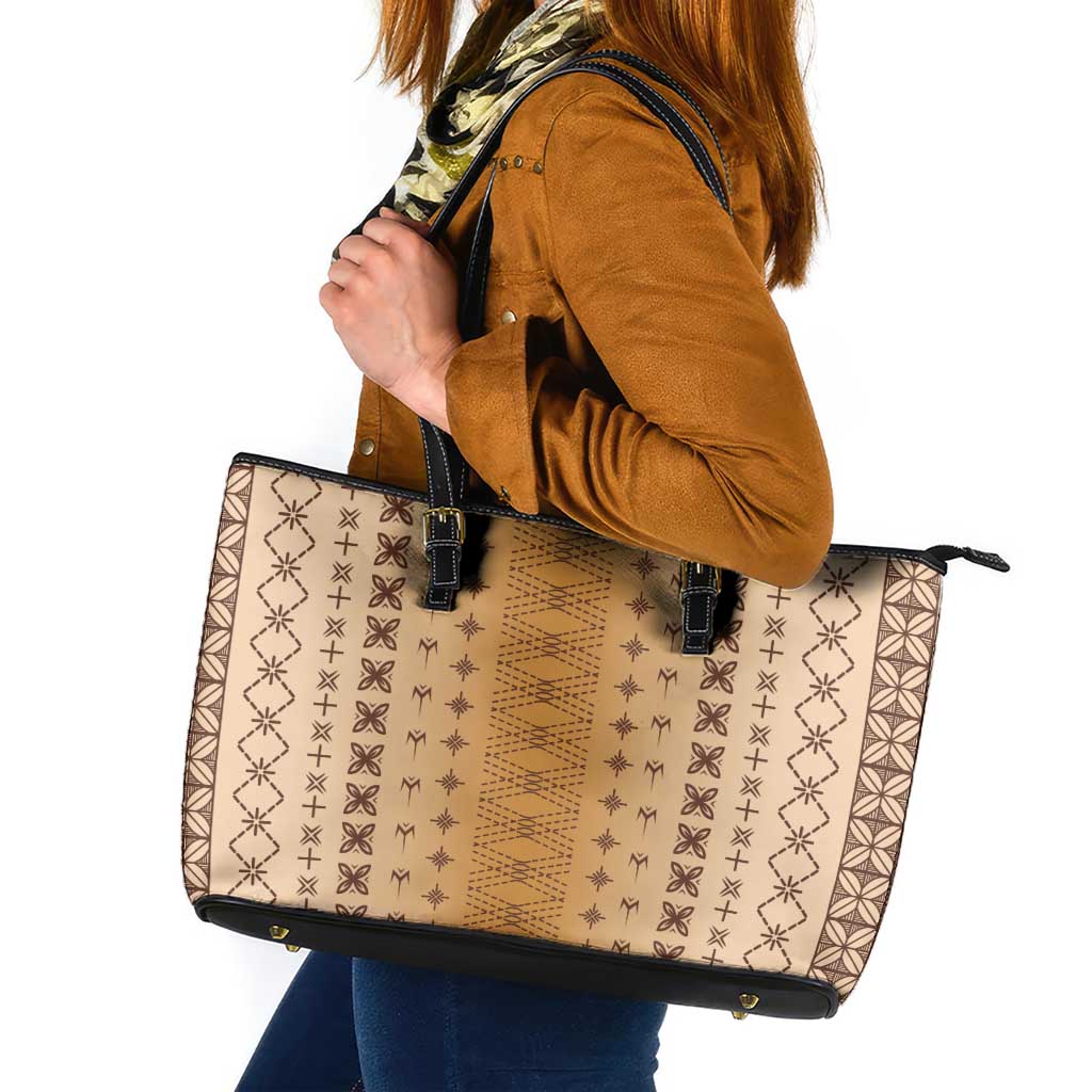 Beige Samoa Malu Tattoo Inspired Leather Tote Bag - Polynesian Pride