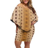 Beige Samoa Malu Tattoo Inspired Off Shoulder Short Dress - Polynesian Pride