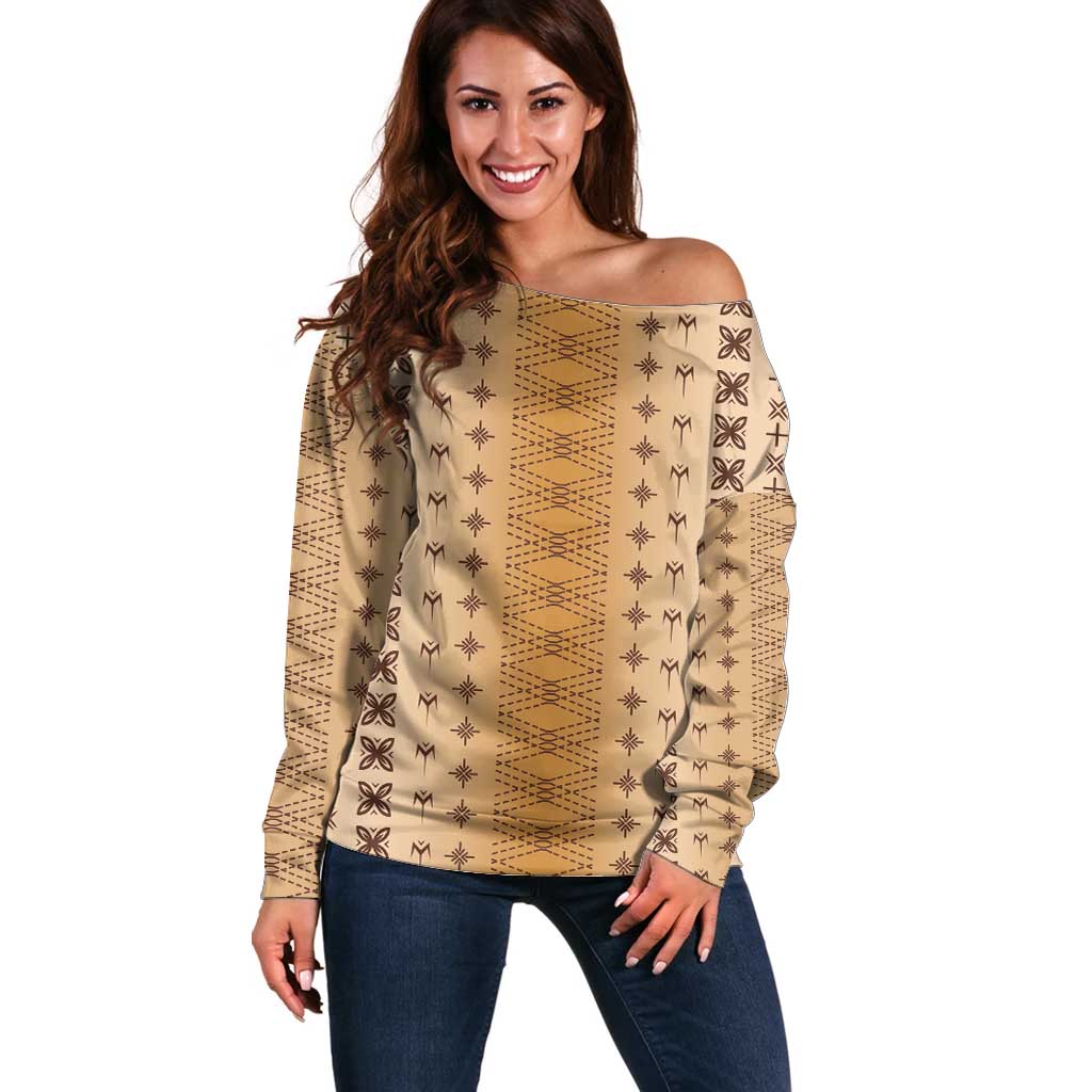 Beige Samoa Malu Tattoo Inspired Off Shoulder Sweater - Polynesian Pride
