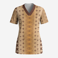 Beige Samoa Malu Tattoo Inspired Scrub Top - Polynesian Pride