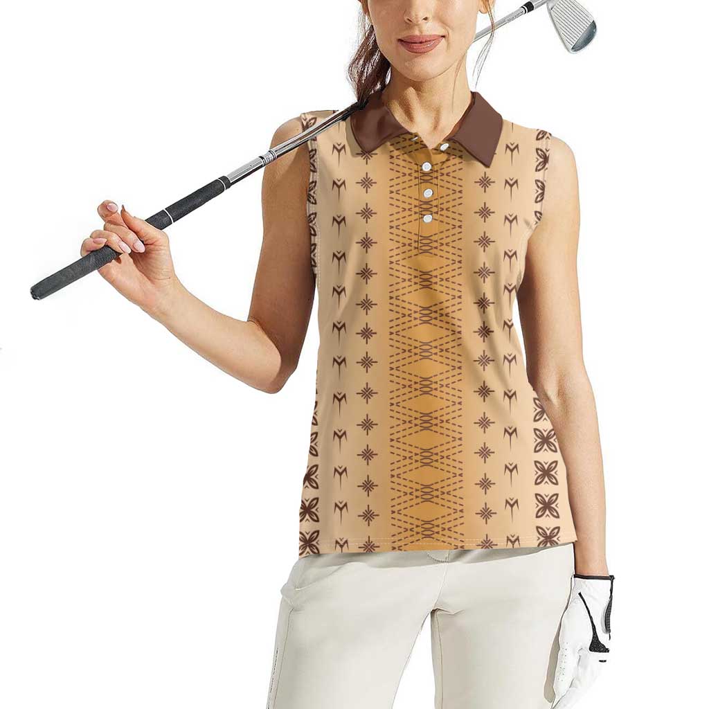 Beige Samoa Malu Tattoo Inspired Women Sleeveless Polo Shirt - Polynesian Pride
