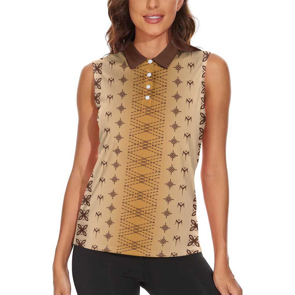 Beige Samoa Malu Tattoo Inspired Women Sleeveless Polo Shirt - Polynesian Pride