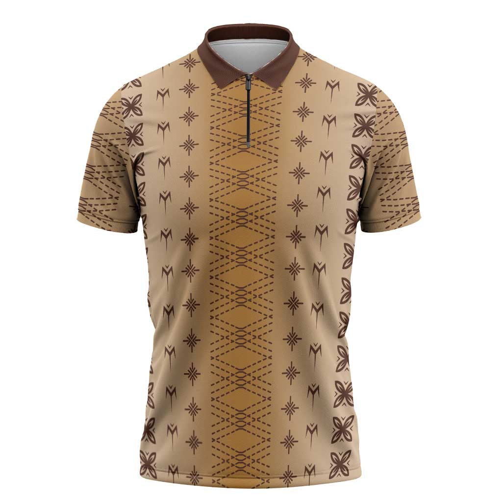 Beige Samoa Malu Tattoo Inspired Zipper Polo Shirt - Polynesian Pride