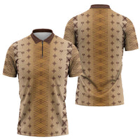 Beige Samoa Malu Tattoo Inspired Zipper Polo Shirt - Polynesian Pride