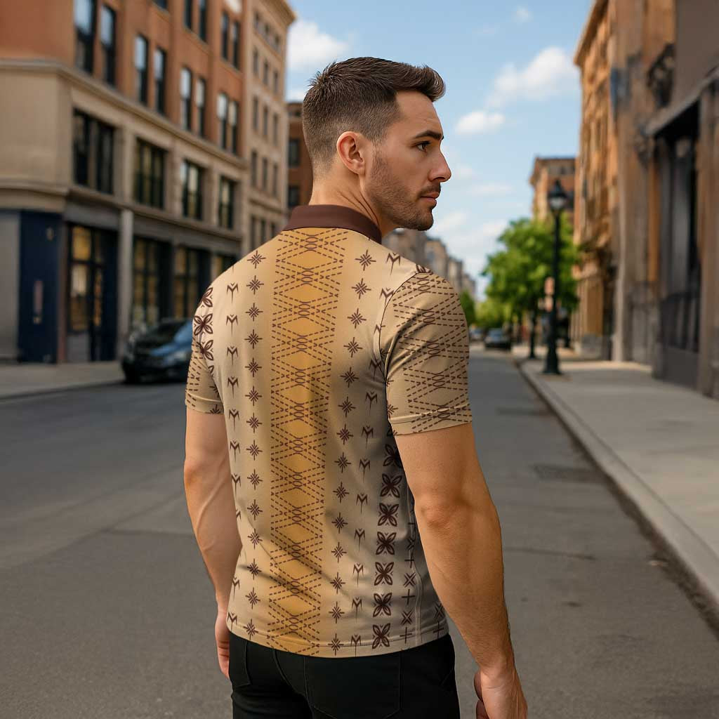 Beige Samoa Malu Tattoo Inspired Zipper Polo Shirt - Polynesian Pride