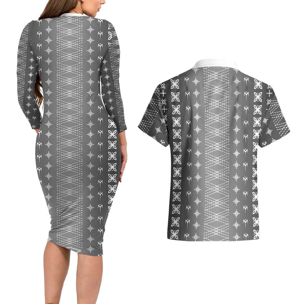 Black Samoa Malu Tattoo Inspired Couples Matching Long Sleeve Bodycon Dress and Hawaiian Shirt - Polynesian Pride