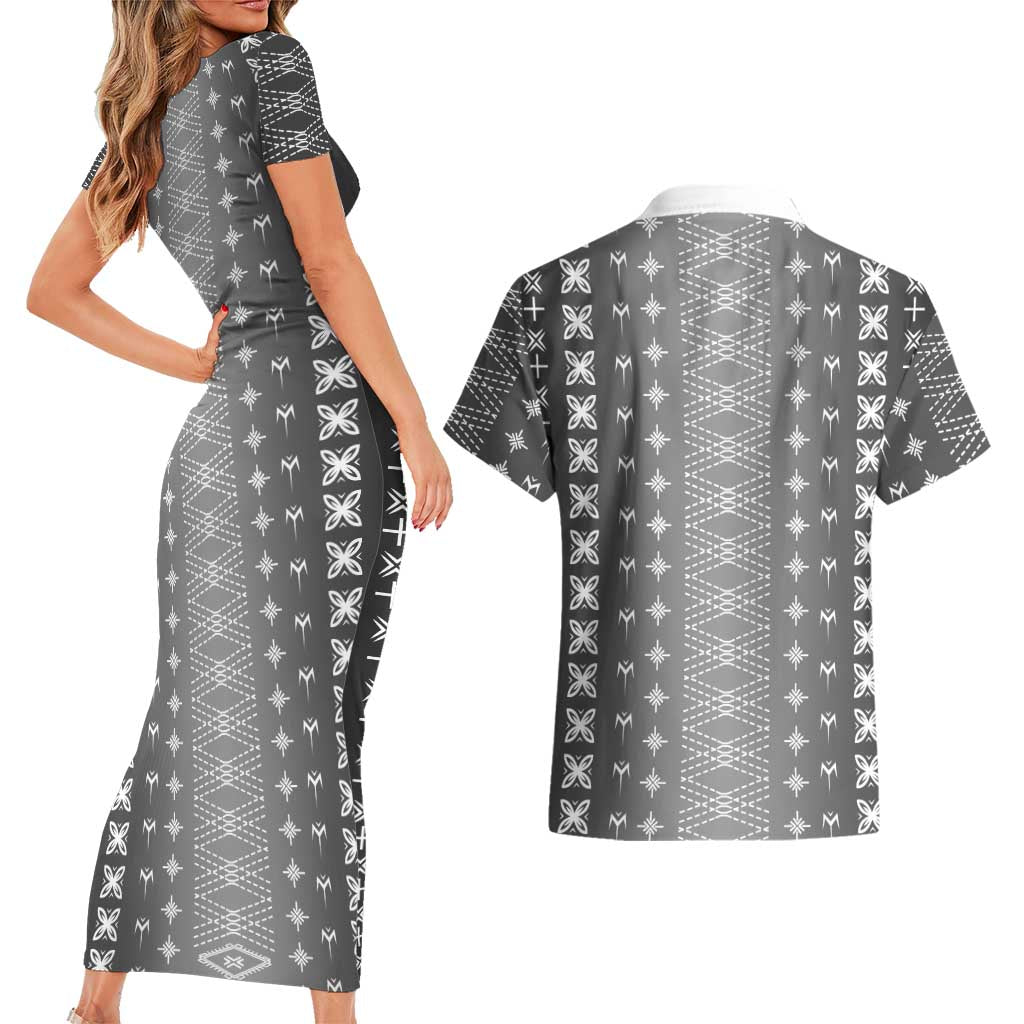 Black Samoa Malu Tattoo Inspired Couples Matching Short Sleeve Bodycon Dress and Hawaiian Shirt - Polynesian Pride