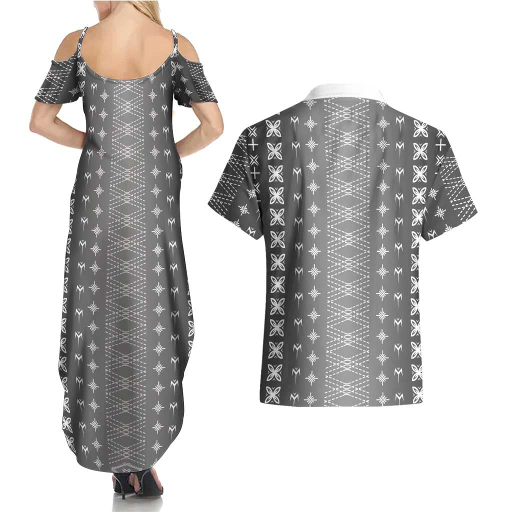 Black Samoa Malu Tattoo Inspired Couples Matching Summer Maxi Dress and Hawaiian Shirt - Polynesian Pride