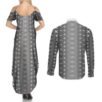 Black Samoa Malu Tattoo Inspired Couples Matching Summer Maxi Dress and Long Sleeve Button Shirt - Polynesian Pride