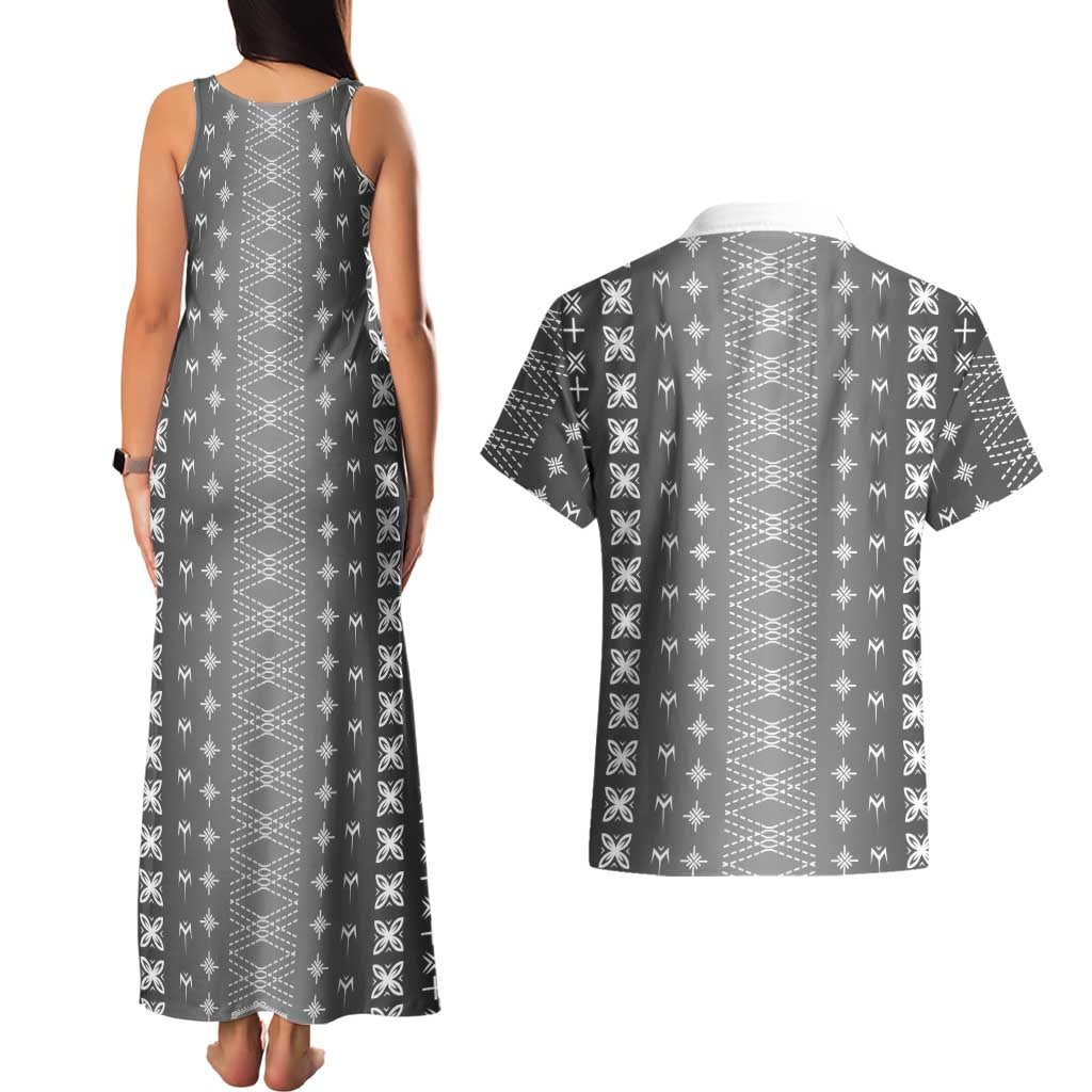 Black Samoa Malu Tattoo Inspired Couples Matching Tank Maxi Dress and Hawaiian Shirt LT05 - Polynesian Pride
