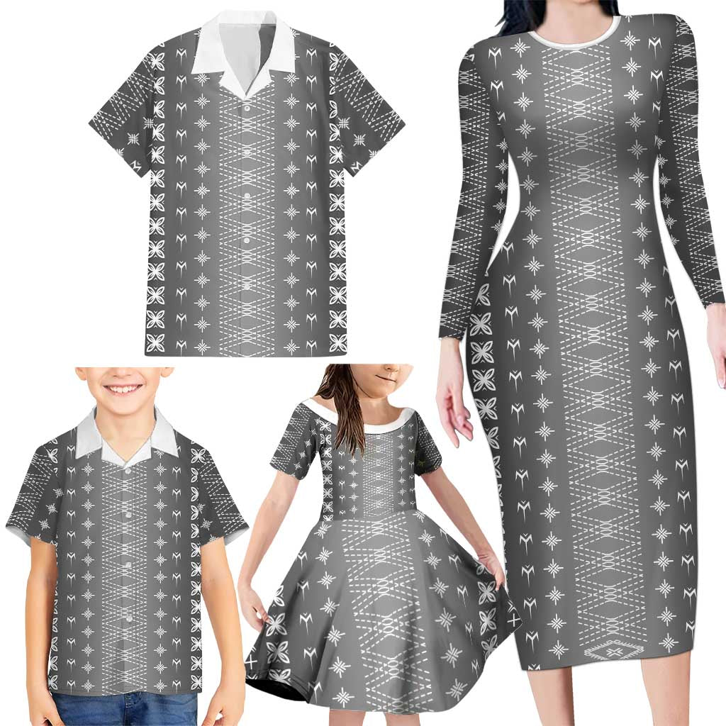 Black Samoa Malu Tattoo Inspired Family Matching Long Sleeve Bodycon Dress and Hawaiian Shirt - Polynesian Pride