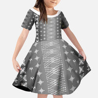 Black Samoa Malu Tattoo Inspired Family Matching Off The Shoulder Long Sleeve Dress and Hawaiian Shirt LT05 Daughter's Dress Black - Polynesian Pride