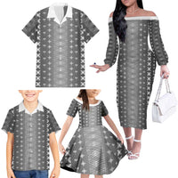 Black Samoa Malu Tattoo Inspired Family Matching Off The Shoulder Long Sleeve Dress and Hawaiian Shirt LT05 - Polynesian Pride