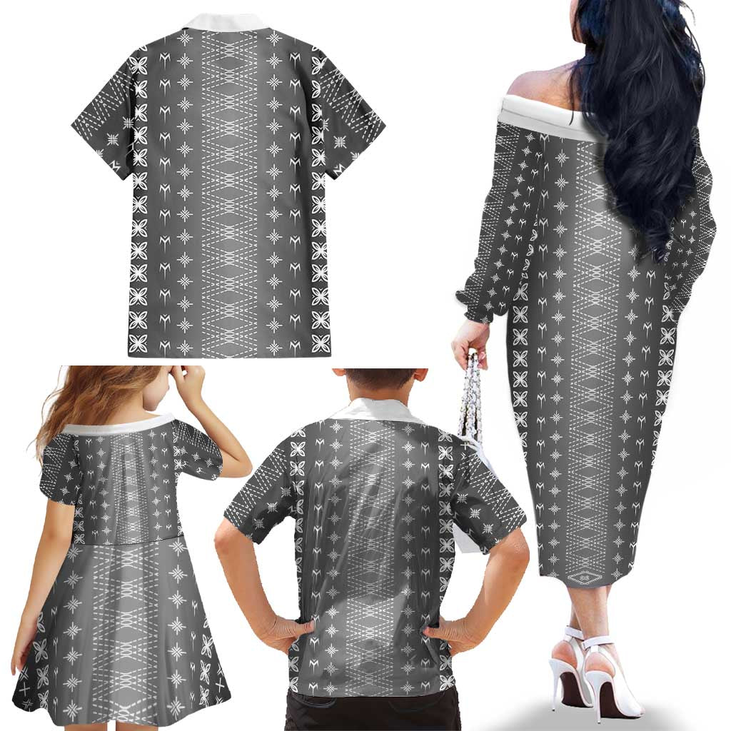 Black Samoa Malu Tattoo Inspired Family Matching Off The Shoulder Long Sleeve Dress and Hawaiian Shirt LT05 - Polynesian Pride
