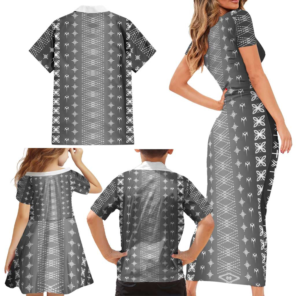 Black Samoa Malu Tattoo Inspired Family Matching Short Sleeve Bodycon Dress and Hawaiian Shirt - Polynesian Pride