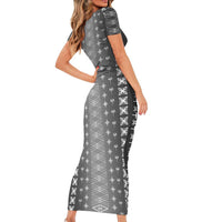 Black Samoa Malu Tattoo Inspired Family Matching Short Sleeve Bodycon Dress and Hawaiian Shirt - Polynesian Pride