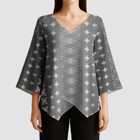 Black Samoa Malu Tattoo Inspired Kimono Sleeve Blouse - Polynesian Pride