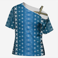 Blue Samoa Malu Tattoo Inspired Cross Shoulder Shirt - Polynesian Pride