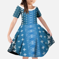 Blue Samoa Malu Tattoo Inspired Family Matching Long Sleeve Bodycon Dress and Hawaiian Shirt - Polynesian Pride