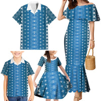 Blue Samoa Malu Tattoo Inspired Family Matching Mermaid Dress and Hawaiian Shirt - Polynesian Pride
