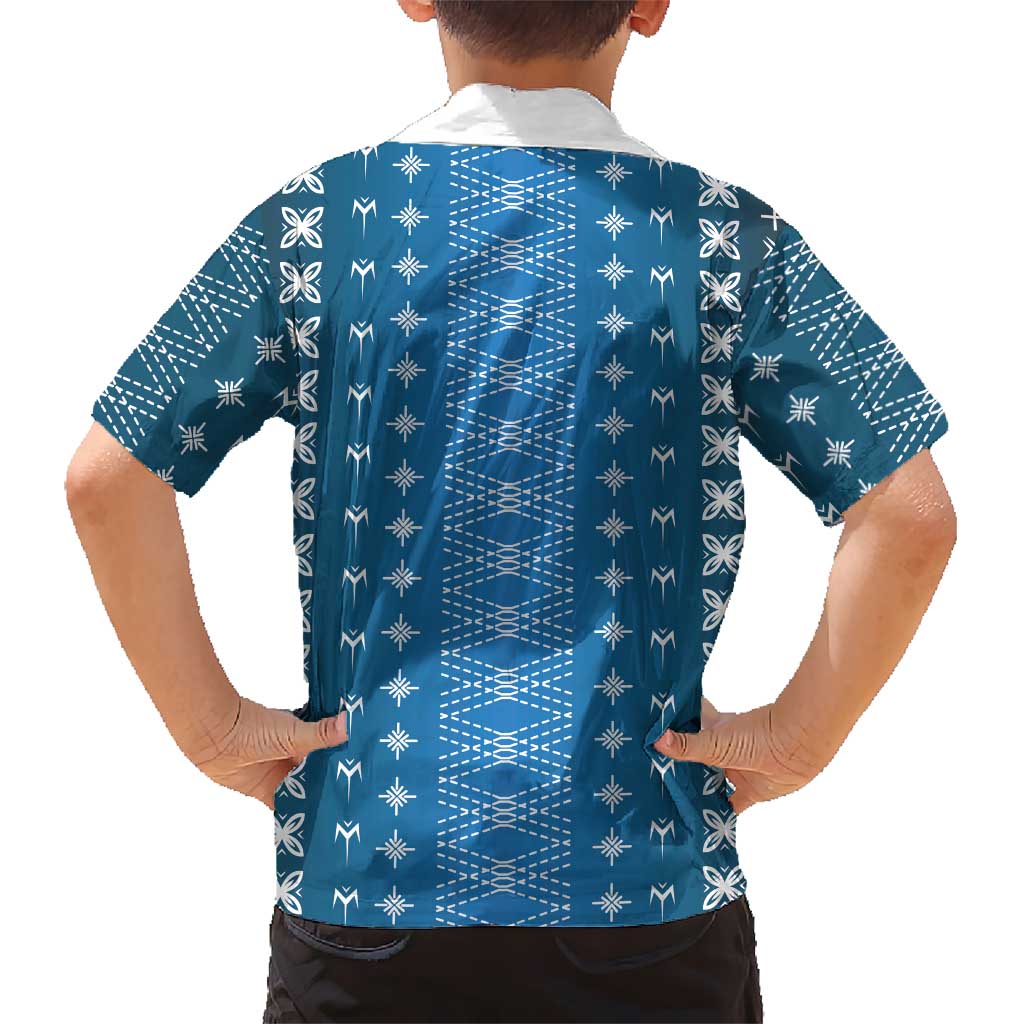 Blue Samoa Malu Tattoo Inspired Family Matching Off The Shoulder Long Sleeve Dress and Hawaiian Shirt - Polynesian Pride