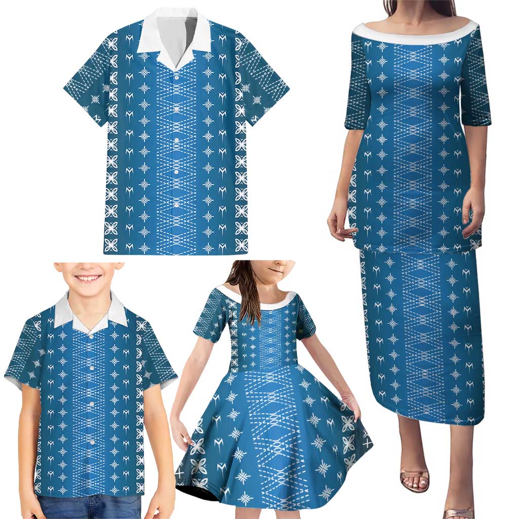 Blue Samoa Malu Tattoo Inspired Family Matching Puletasi and Hawaiian Shirt - Polynesian Pride