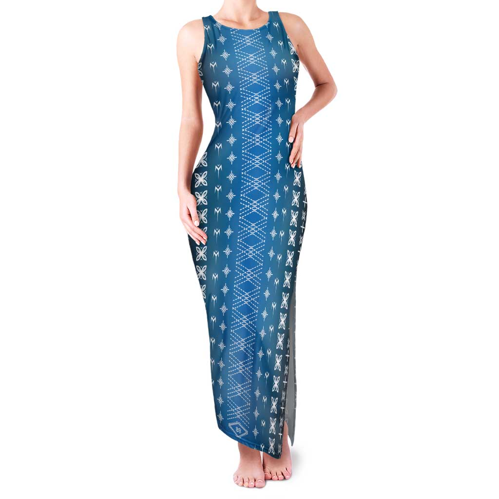 Blue Samoa Malu Tattoo Inspired Family Matching Tank Maxi Dress and Hawaiian Shirt - Polynesian Pride