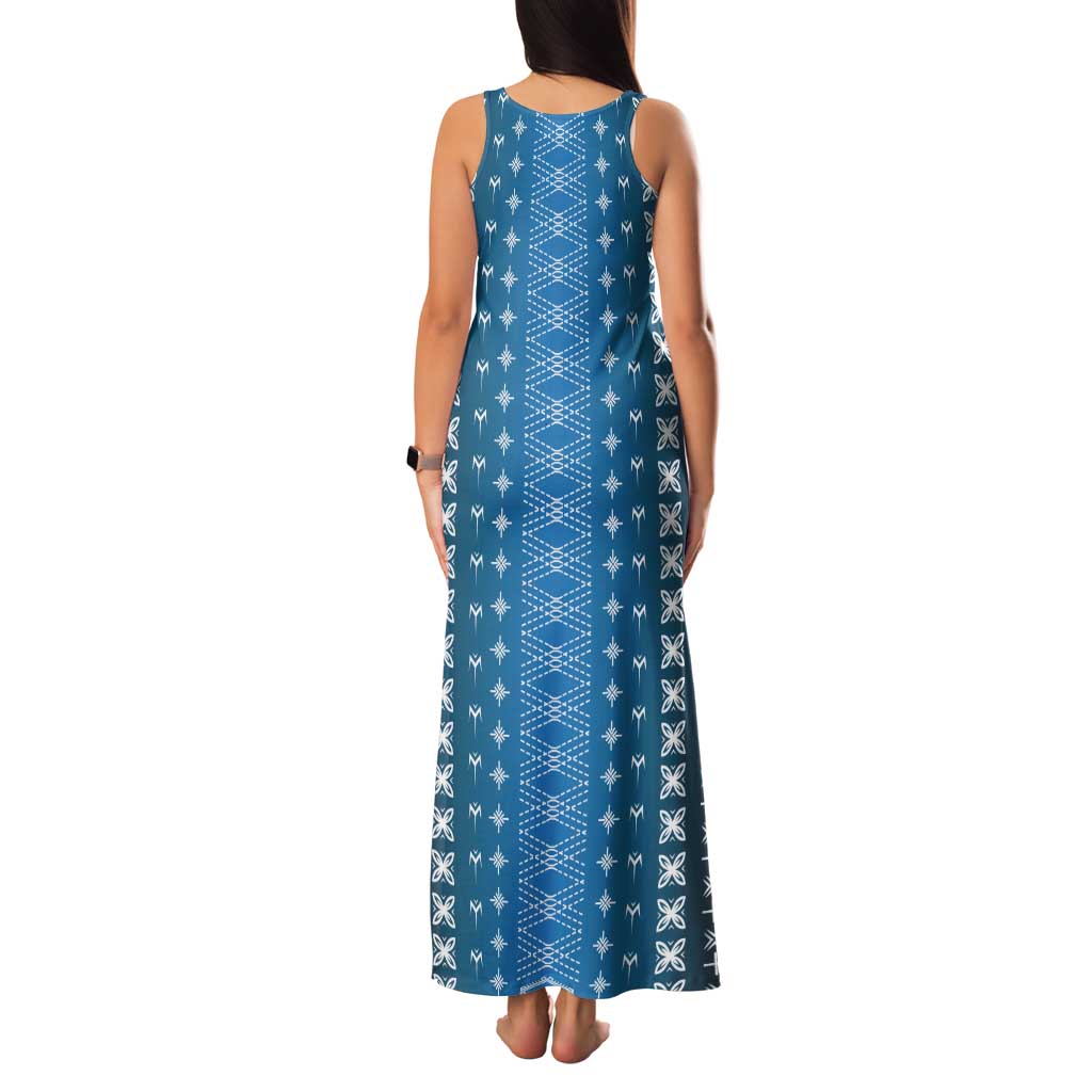 Blue Samoa Malu Tattoo Inspired Family Matching Tank Maxi Dress and Hawaiian Shirt - Polynesian Pride