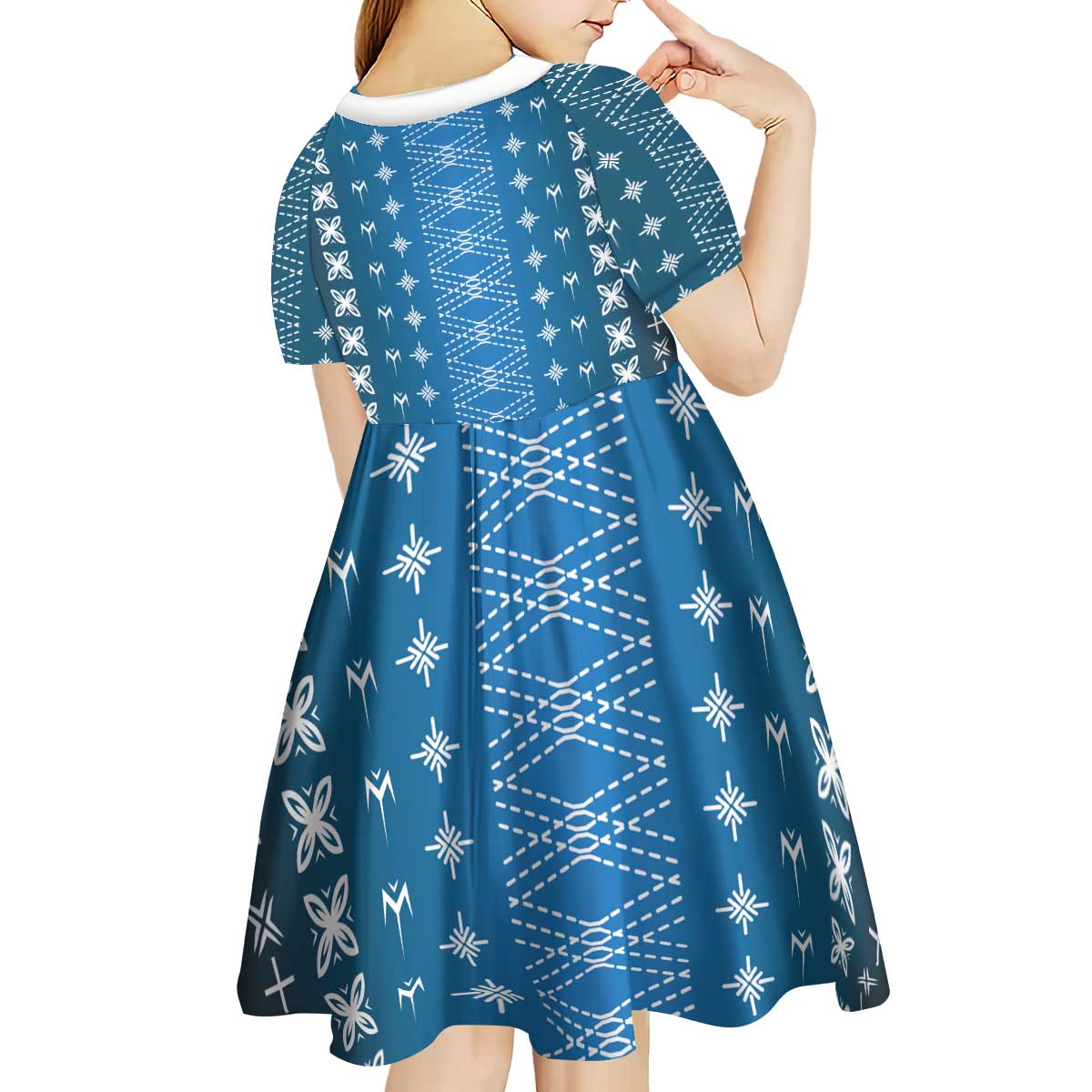 Blue Samoa Malu Tattoo Inspired Kid Short Sleeve Dress - Polynesian Pride